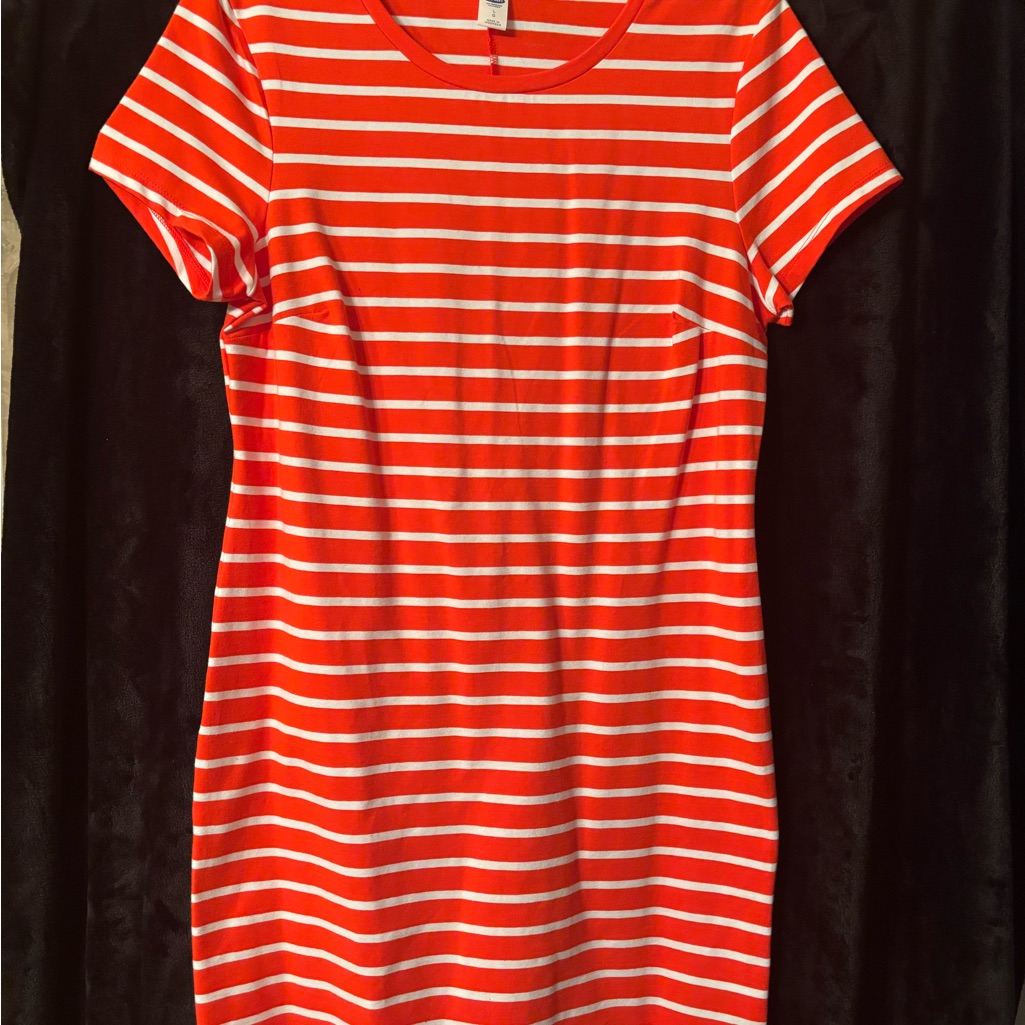 Old Navy Orange And White Cuffed Sleeve Sheath Dress